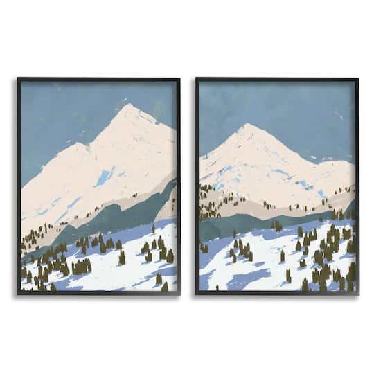 Stupell Industries Snowy Mountain Forest Landscape Calming Blue Peaks in Frame Wall Art